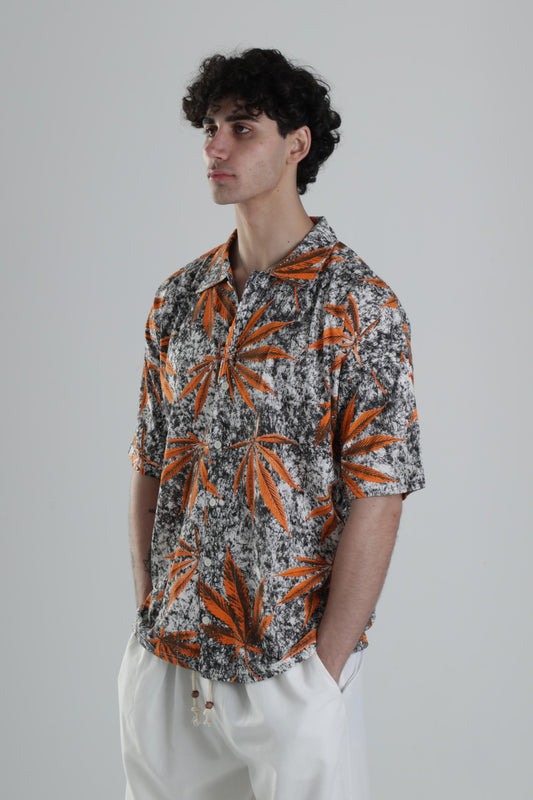 Turuncu Yaprak Desenli Gömlek