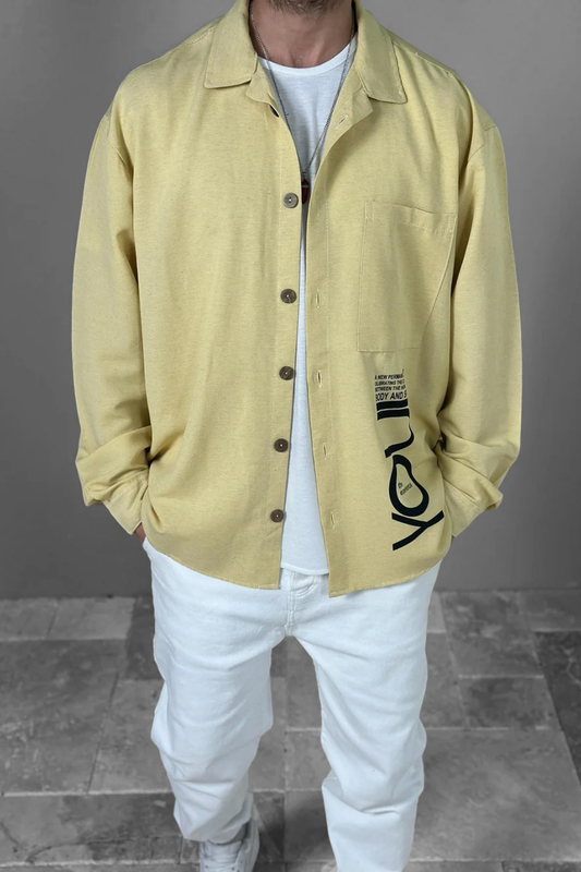 Sarı Desenli Keten Gömlek