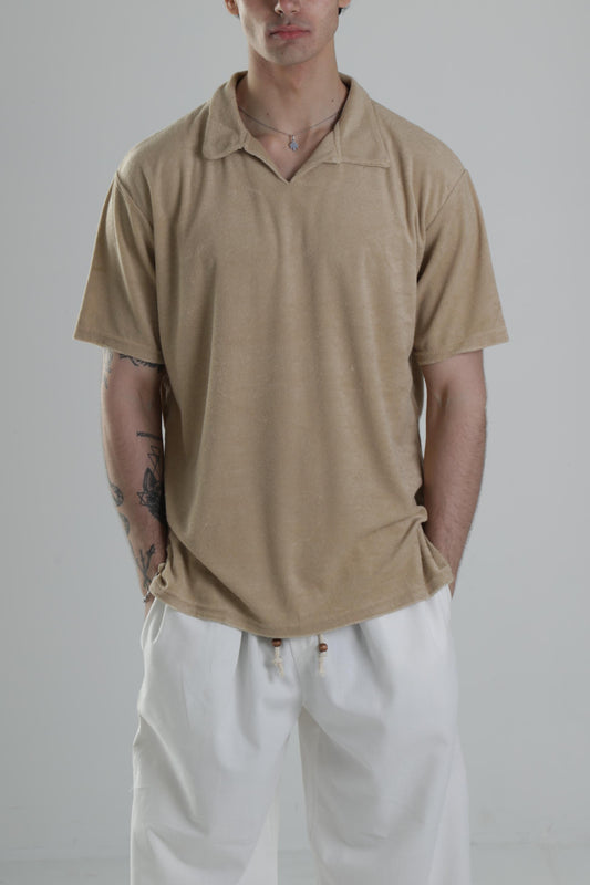 Yazlık Havlu Kumaş Bej T-Shirt