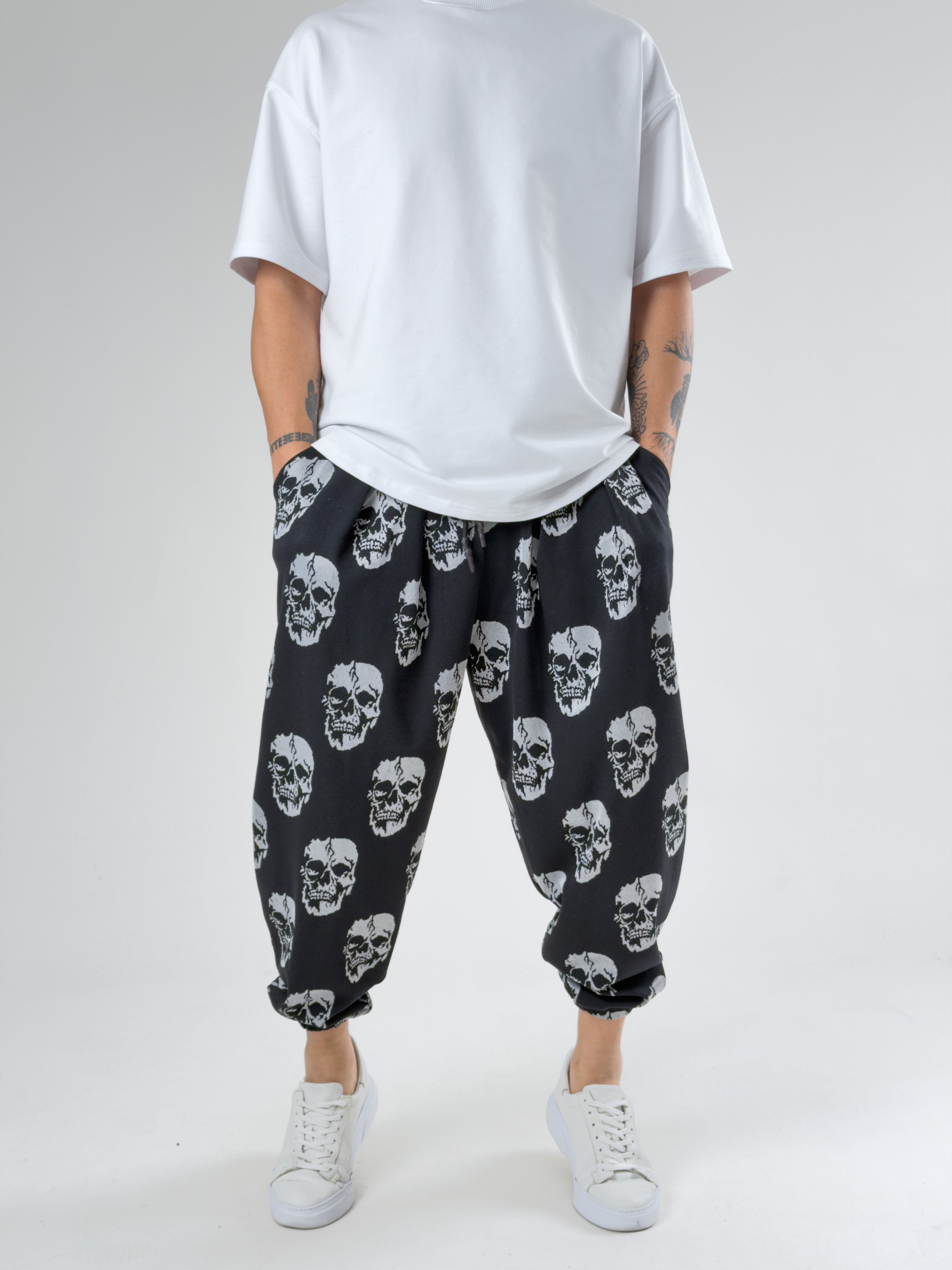 Skull Pattern Pileli Jogger Pantolon