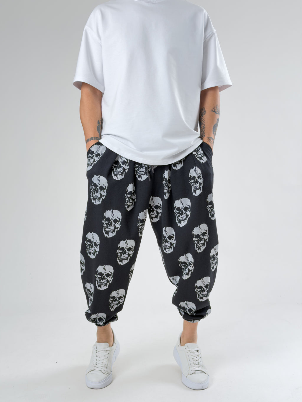 Skull Pattern Pileli Jogger Pantolon