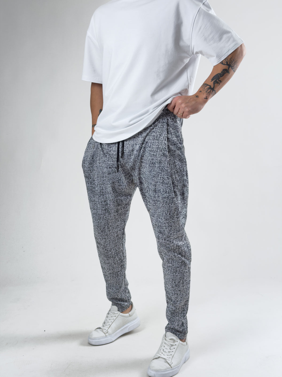 Speckle Pattern Havuç Kesim Pantolon