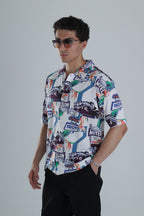 Retro Model Desenli Kısa Kollu Gömlek