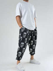Skull Pattern Pileli Jogger Pantolon