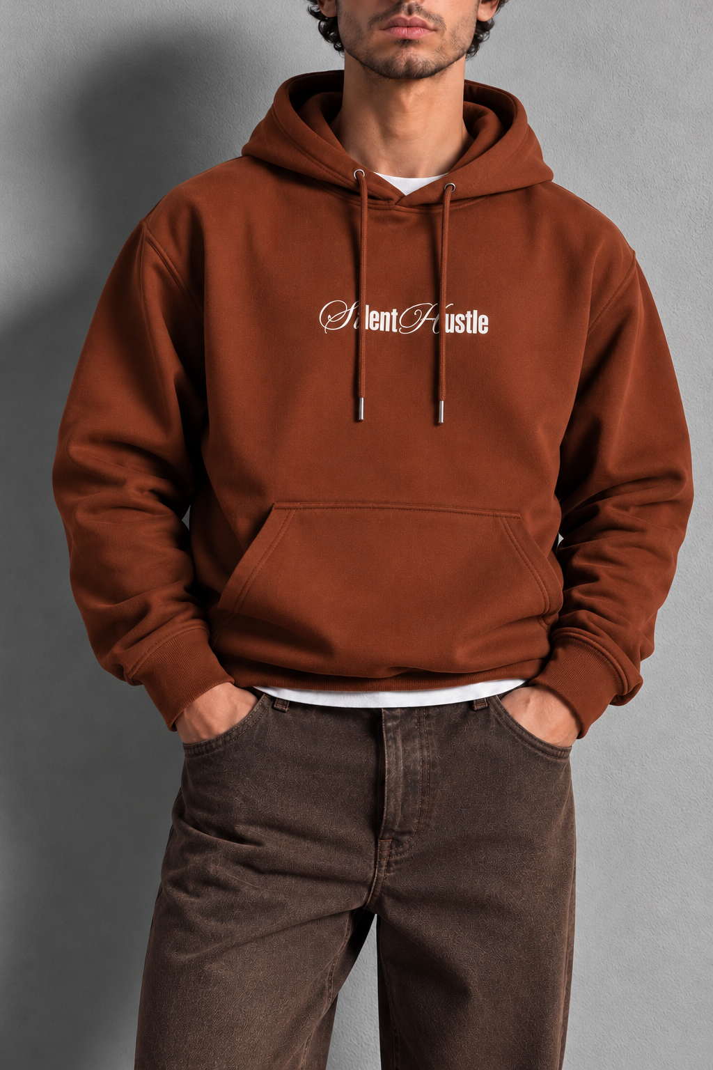 Kiremit 3 İplik Ön ve Arka Baskılı Oversize Kapüşonlu Sweatshirt
