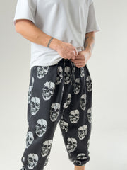 Skull Pattern Pileli Jogger Pantolon