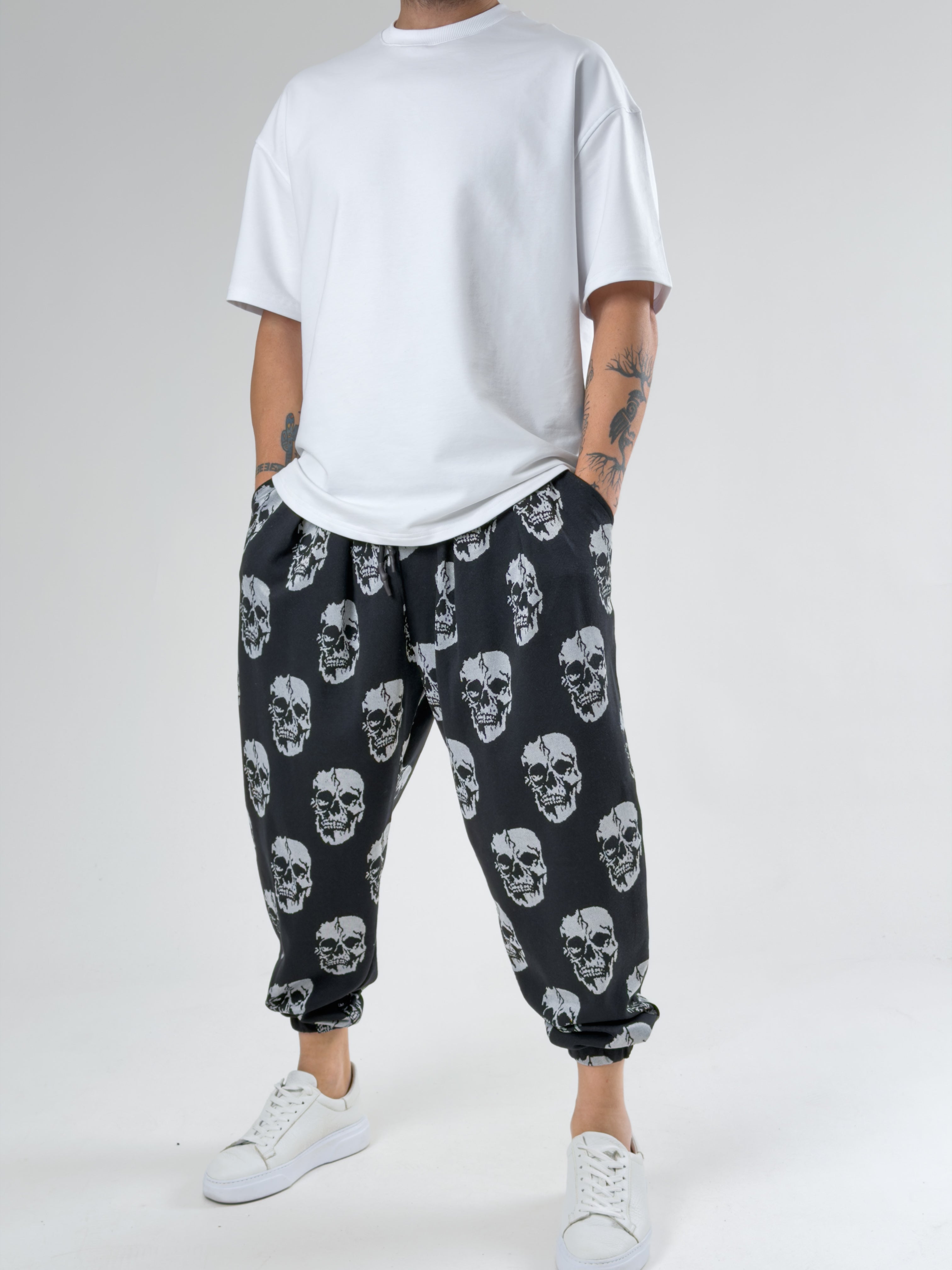 Skull Pattern Pileli Jogger Pantolon