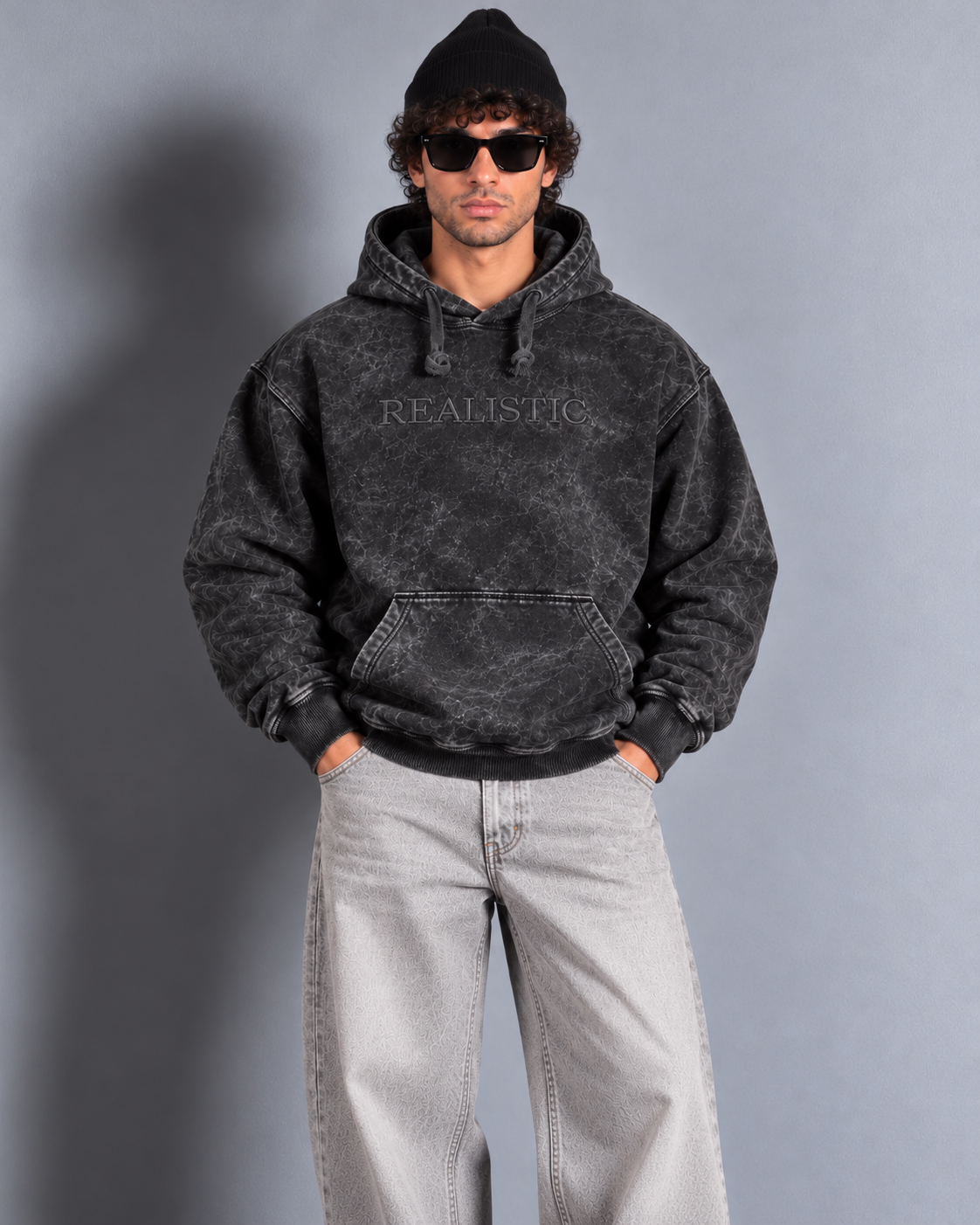 Antrasit Yıkamalı 3 İplik Oversize Kapüşonlu Sweatshirt