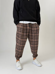 Brown Grid Jogger Pantolon