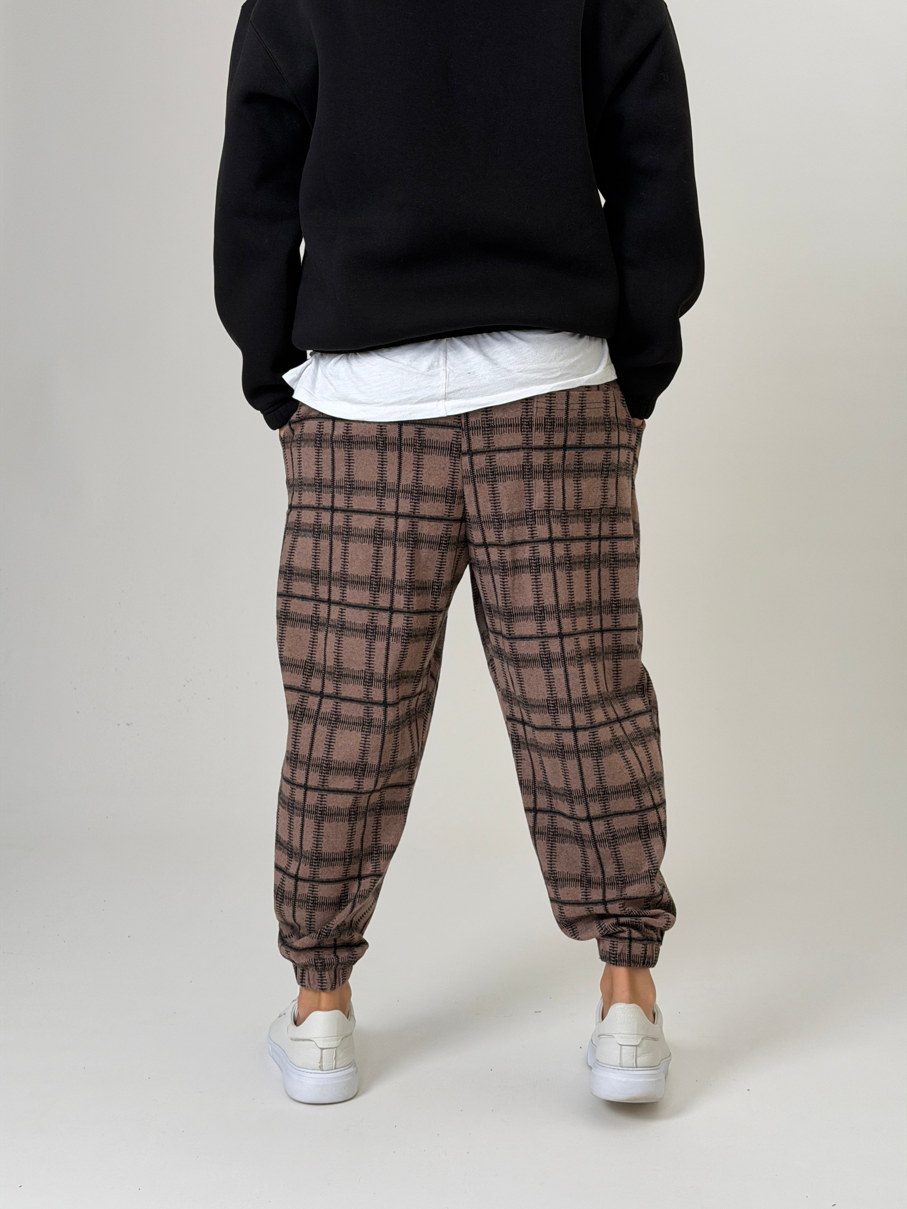 Brown Grid Jogger Pantolon