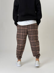 Brown Grid Jogger Pantolon