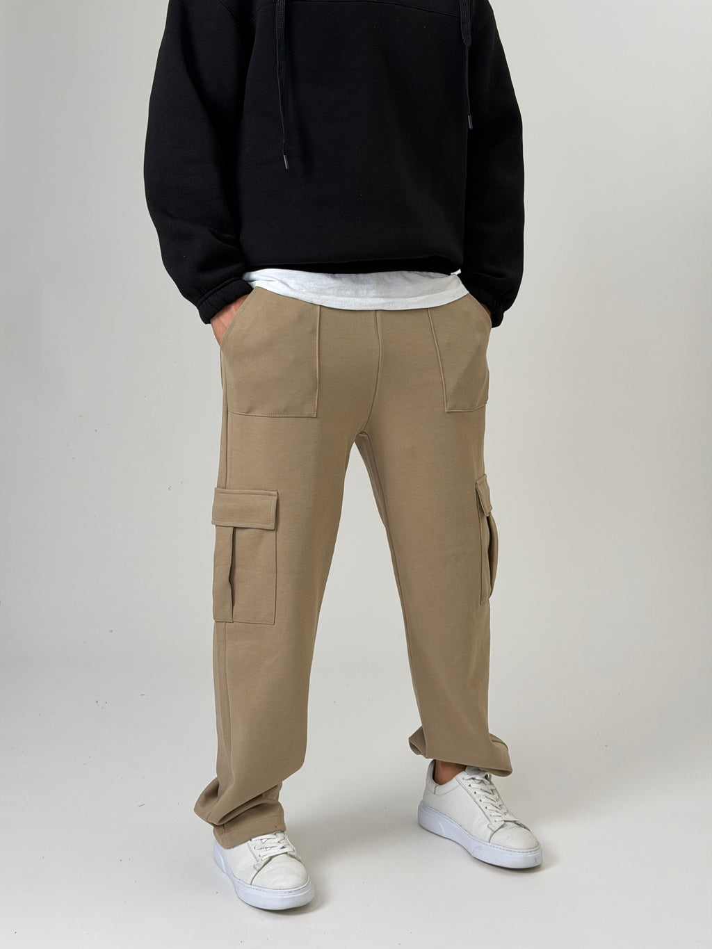 Bej Büzgülü Cepli Jogger Pantolon