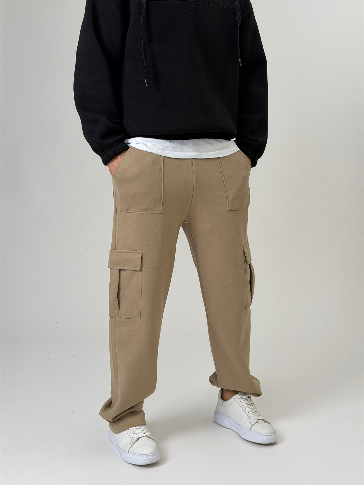 Bej Büzgülü Cepli Jogger Pantolon