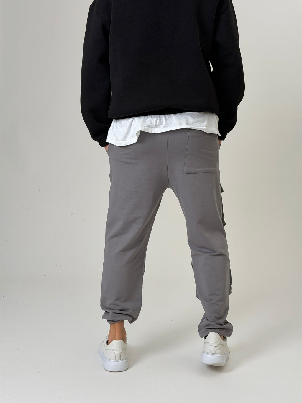 Gri Büzgülü Cepli Jogger Pantolon