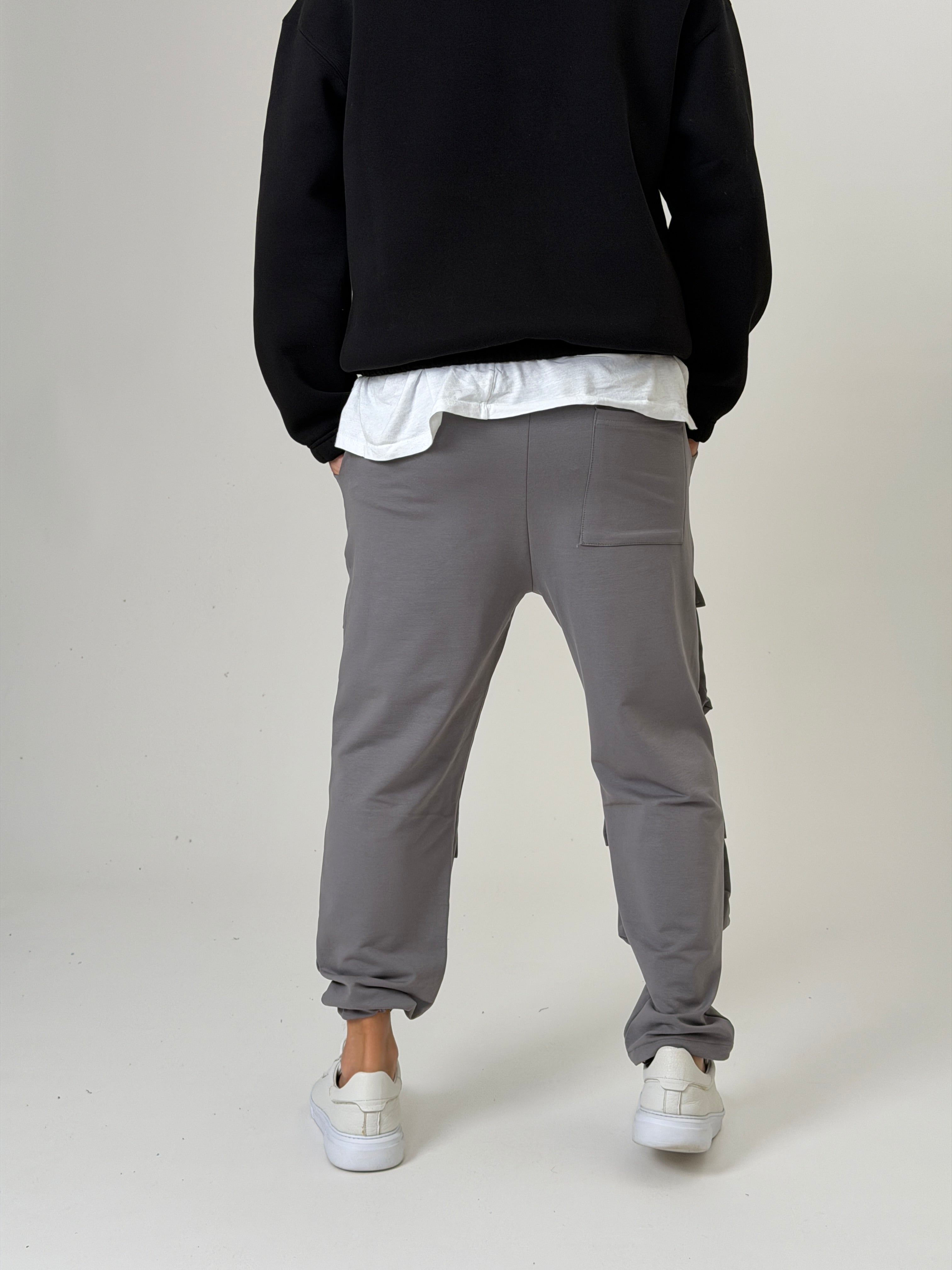 Gri Büzgülü Cepli Jogger Pantolon
