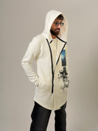 Big In Japan Beyaz Fermuarlı Uzun Sweatshirt