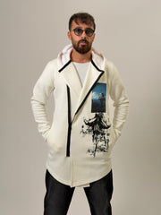 Big In Japan Beyaz Fermuarlı Uzun Sweatshirt