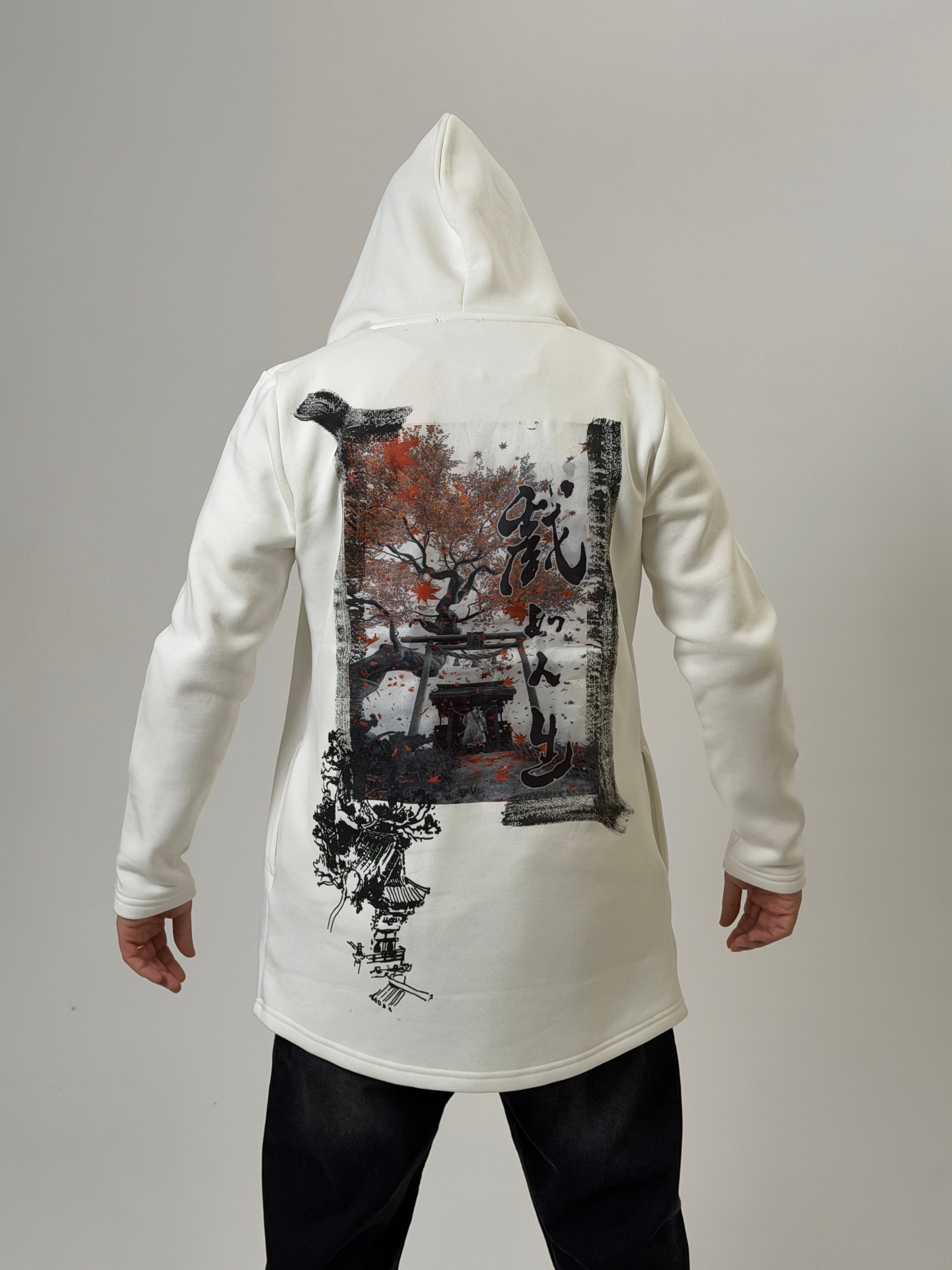 Big In Japan Beyaz Fermuarlı Uzun Sweatshirt