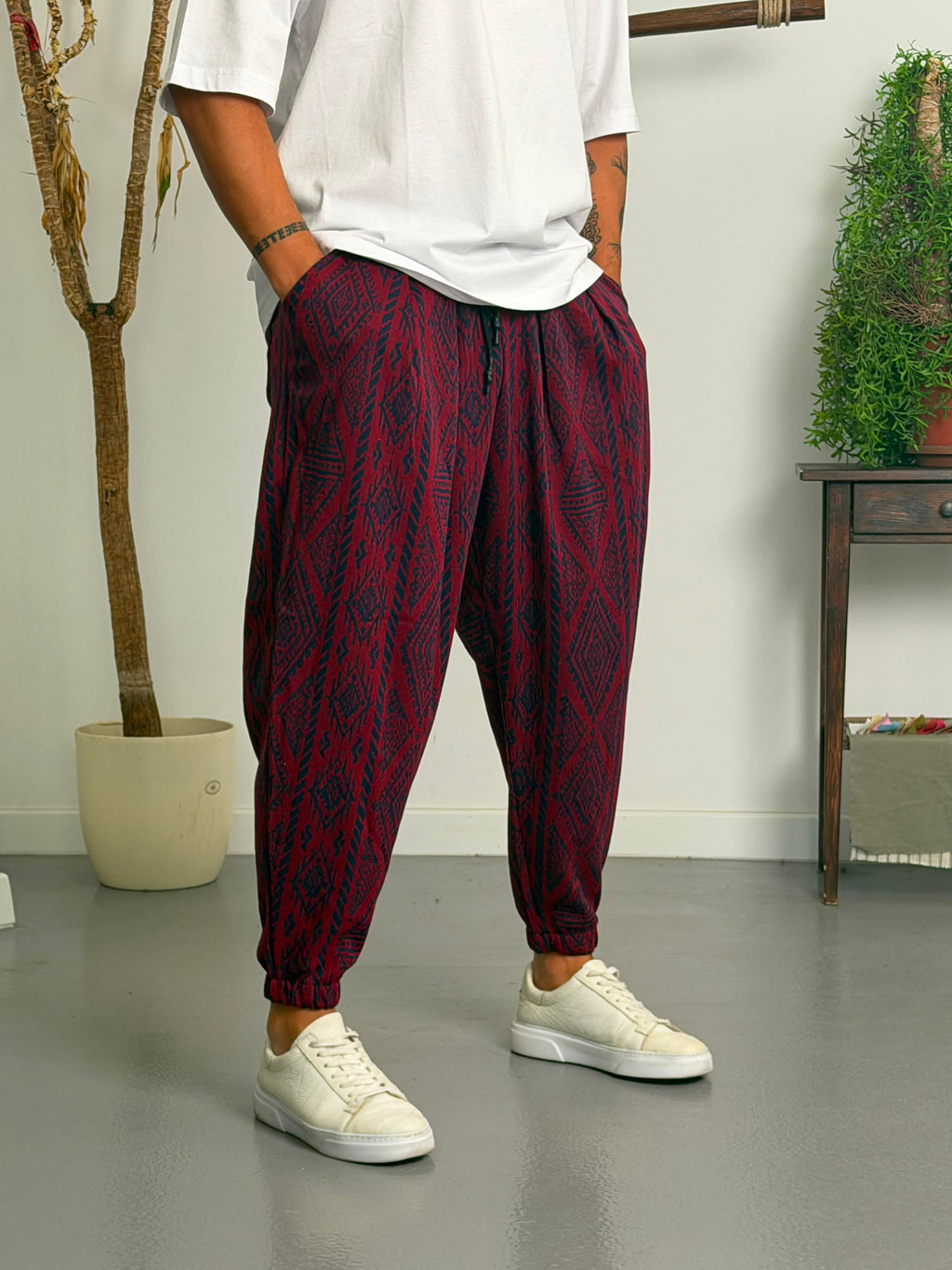Aztec Burgundy Jogger Pantolon