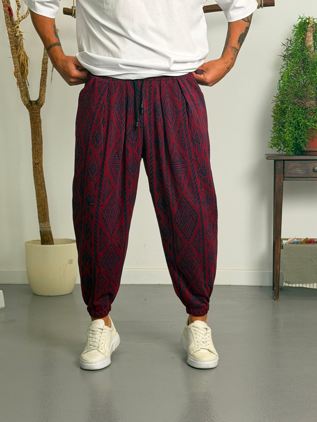 Aztec Burgundy Jogger Pantolon