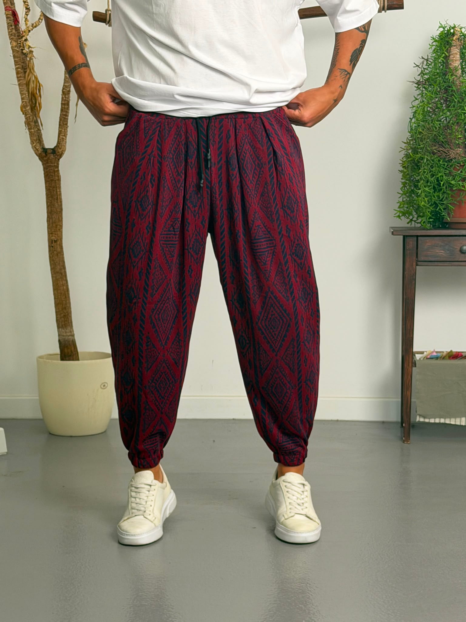 Aztec Burgundy Jogger Pantolon