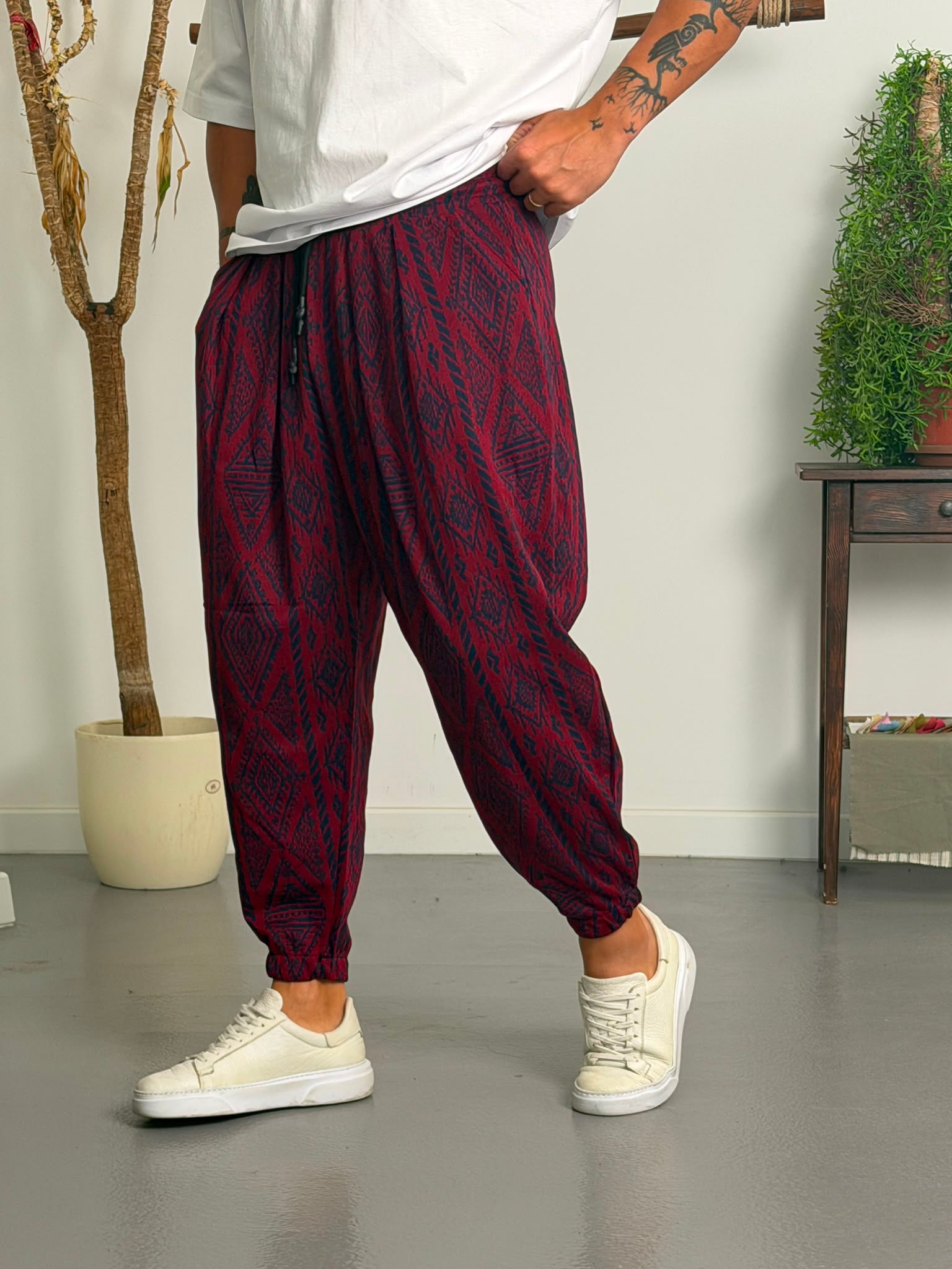 Aztec Burgundy Jogger Pantolon