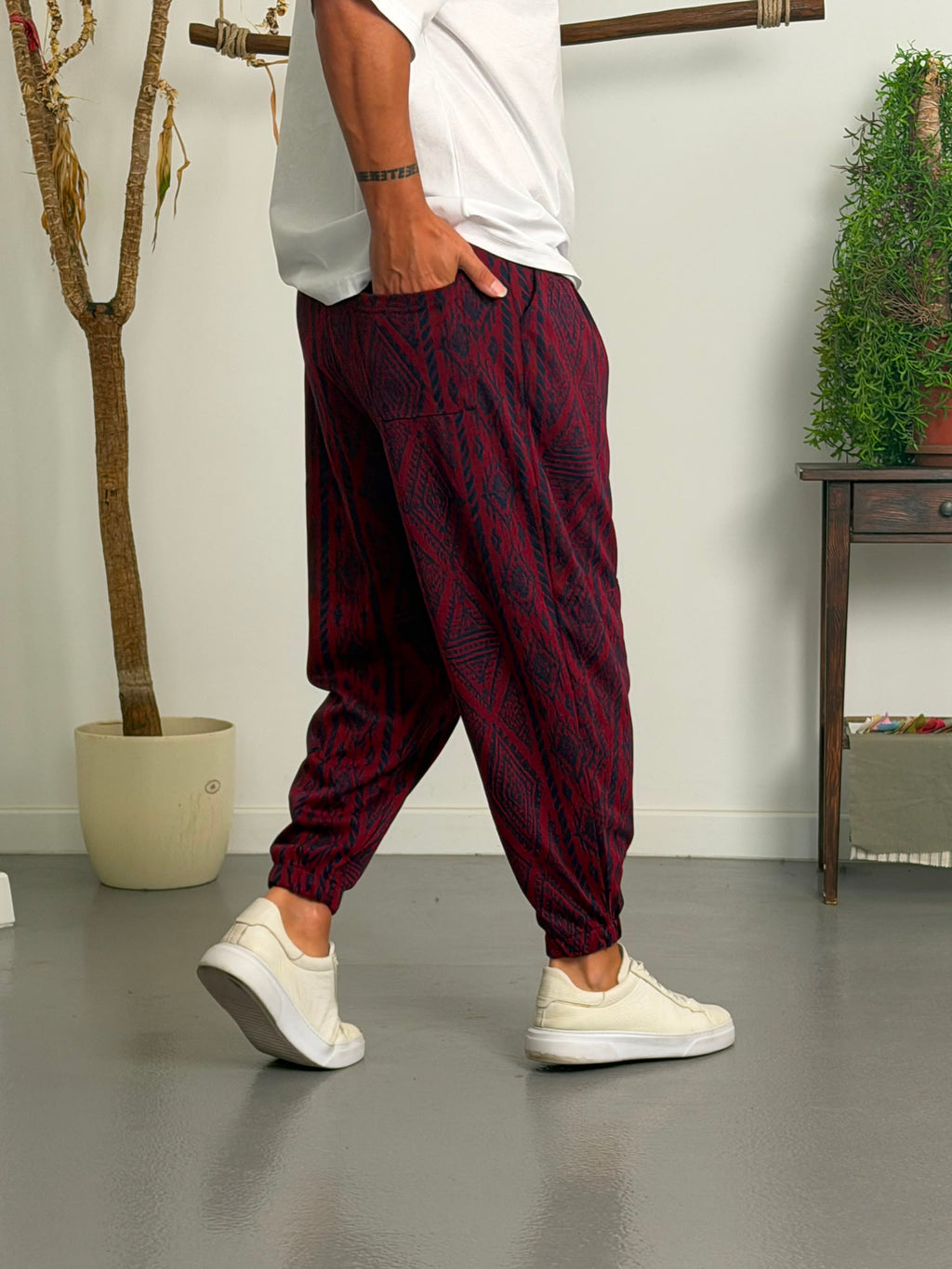 Aztec Burgundy Jogger Pantolon