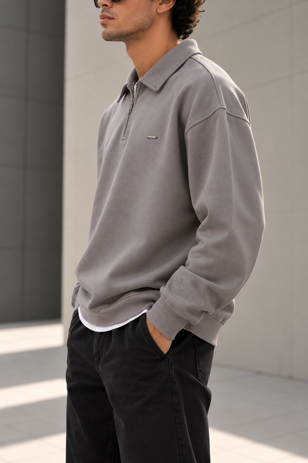 Füme Yarım Fermuarlı Sweatshirt