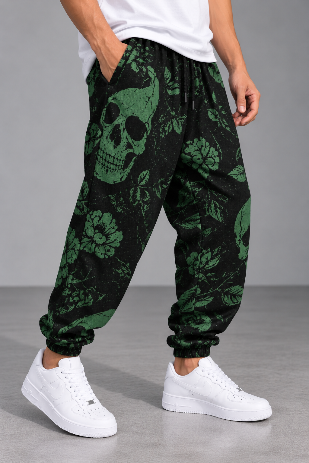 Green Skull Bloom Jogger Pantolon