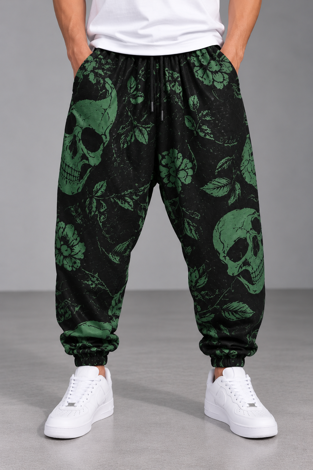 Green Skull Bloom Jogger Pantolon