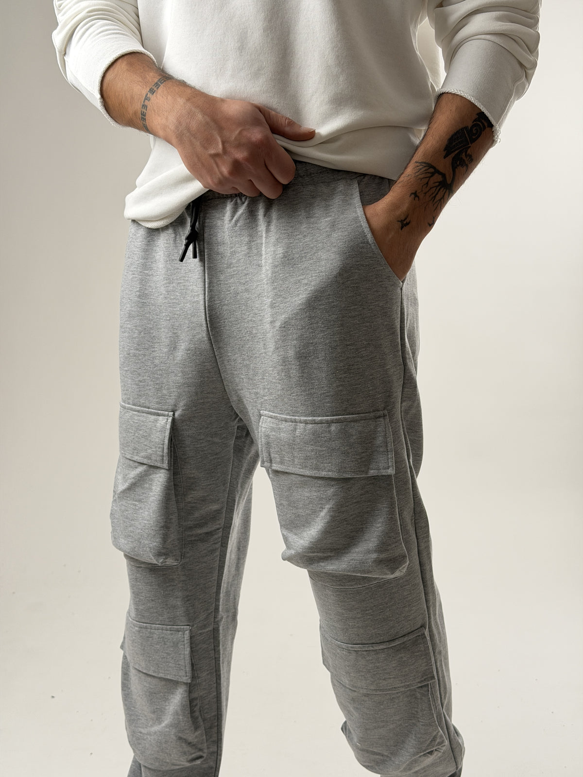 Light Grey Büzgülü Cepli Jogger Pantolon