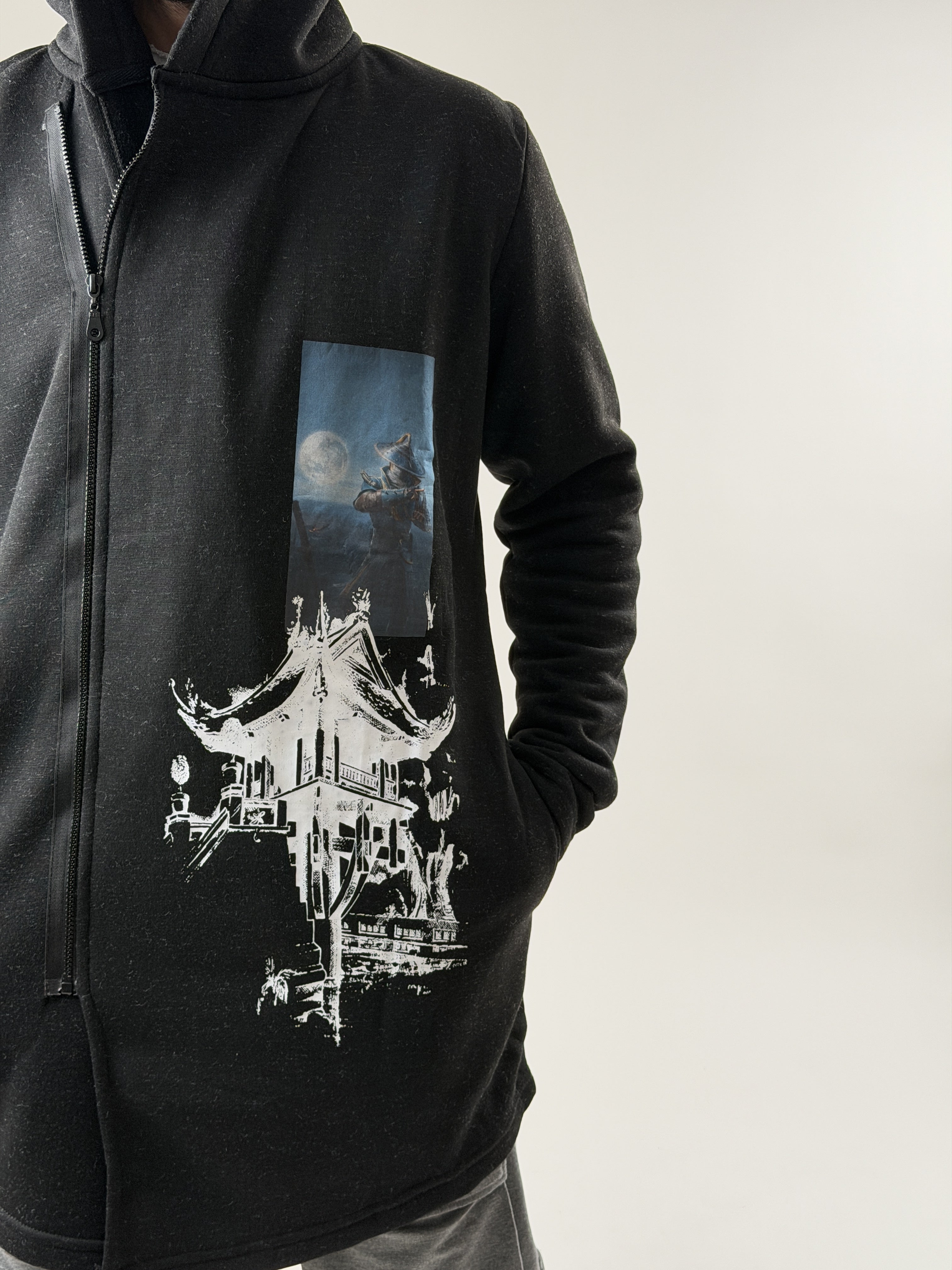 Big In Japan Siyah Fermuarlı Uzun Sweatshirt