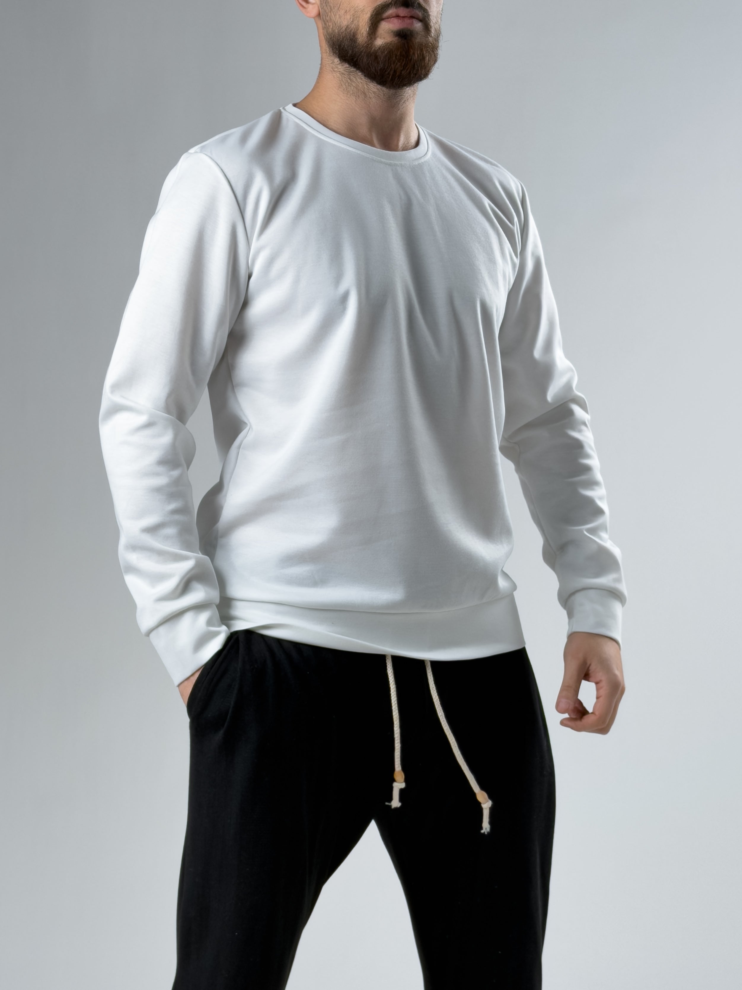 Ekru Basic Bisiklet Yaka Sweatshirt Ürün ikincil görseli