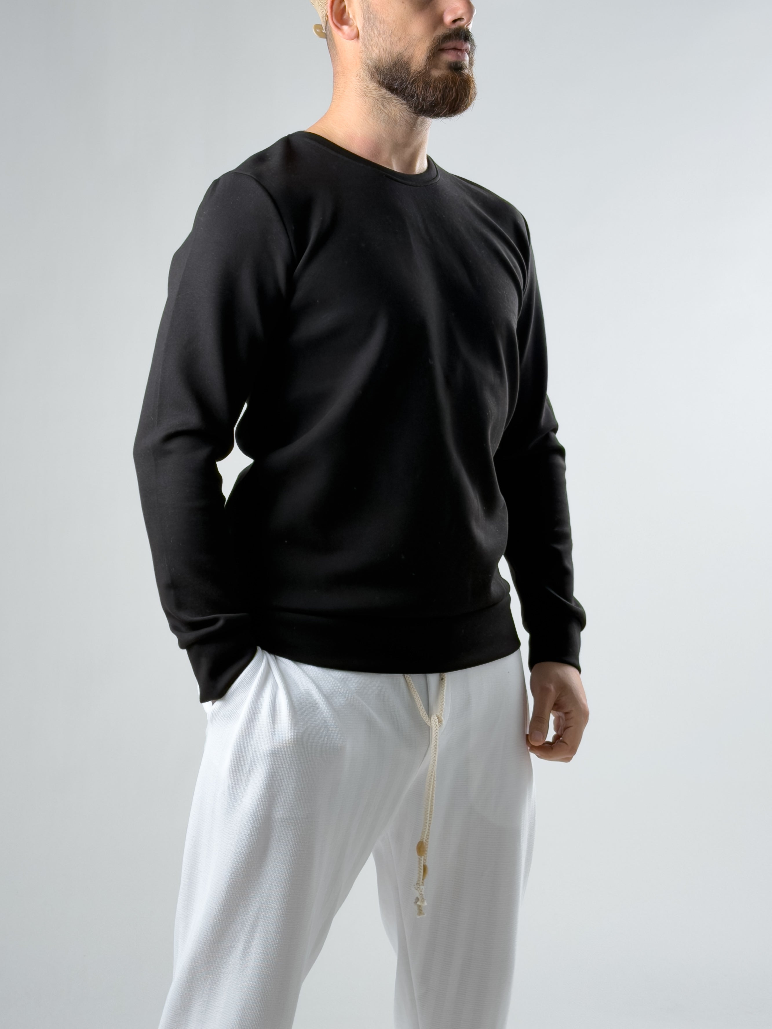 Siyah Basic Bisiklet Yaka Sweatshirt