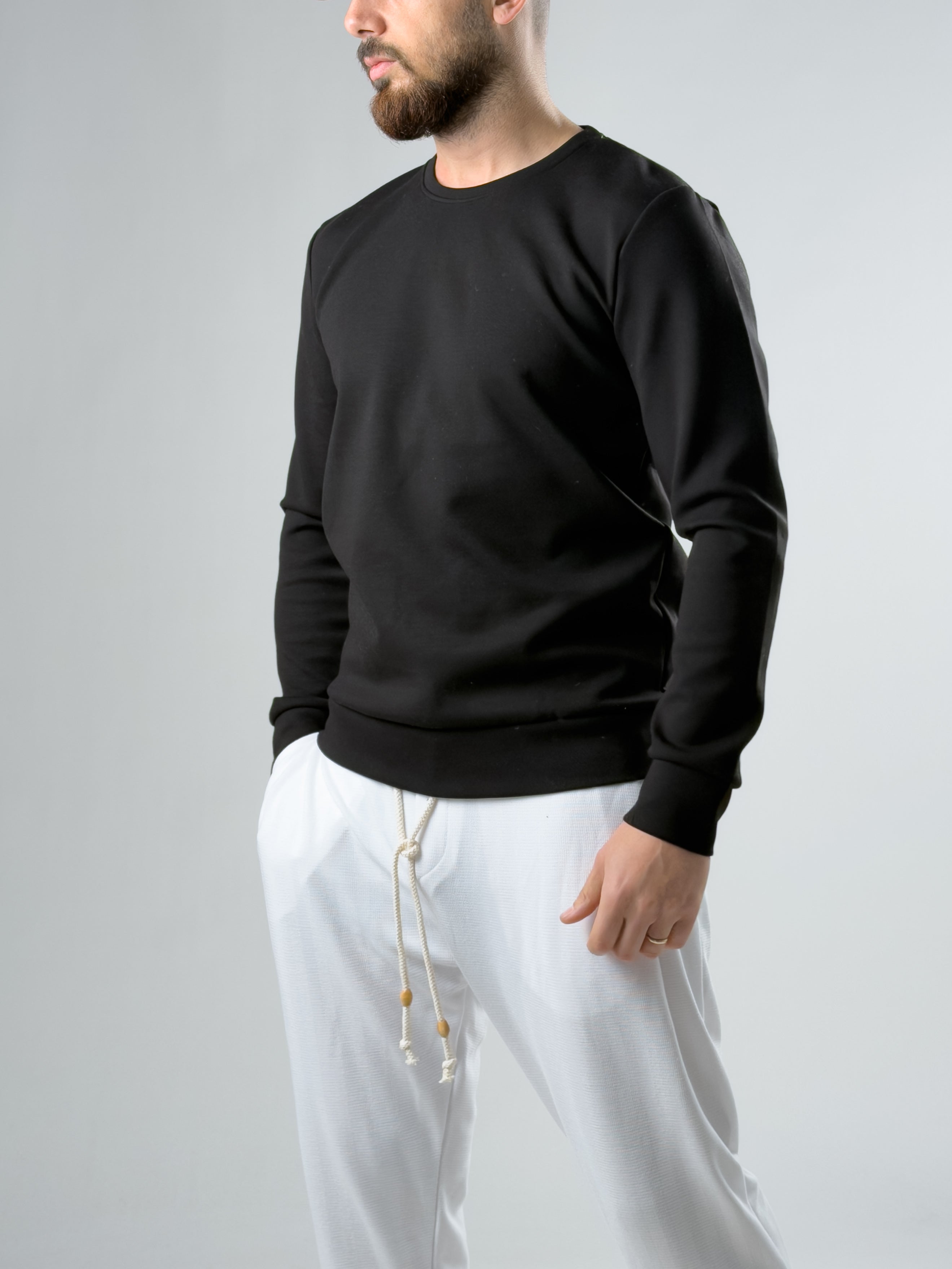 Siyah Basic Bisiklet Yaka Sweatshirt