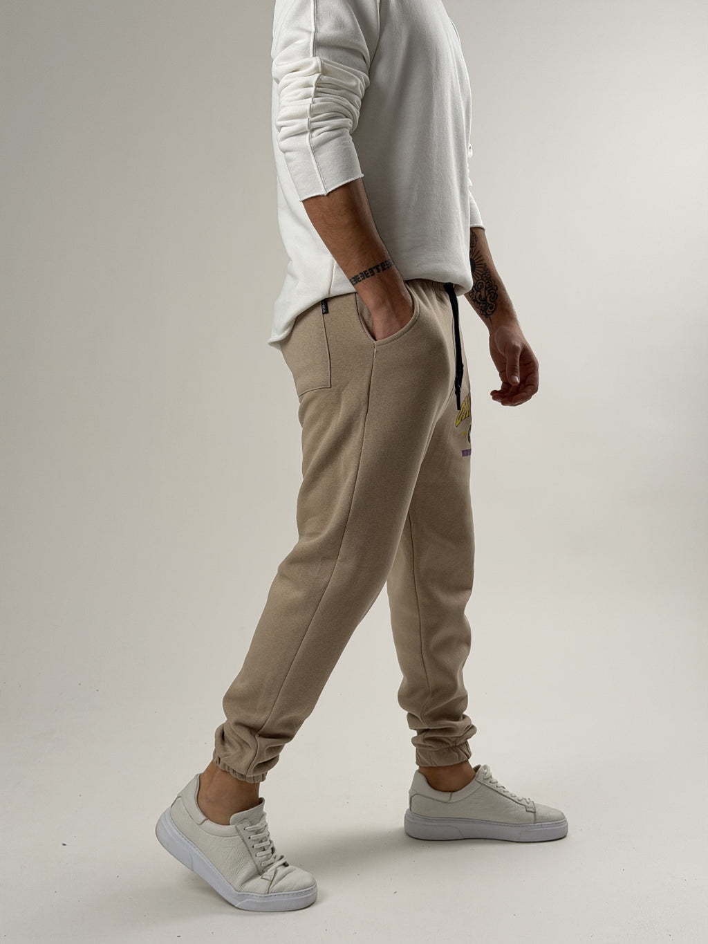 Beige Varsity Jogger Pantolon