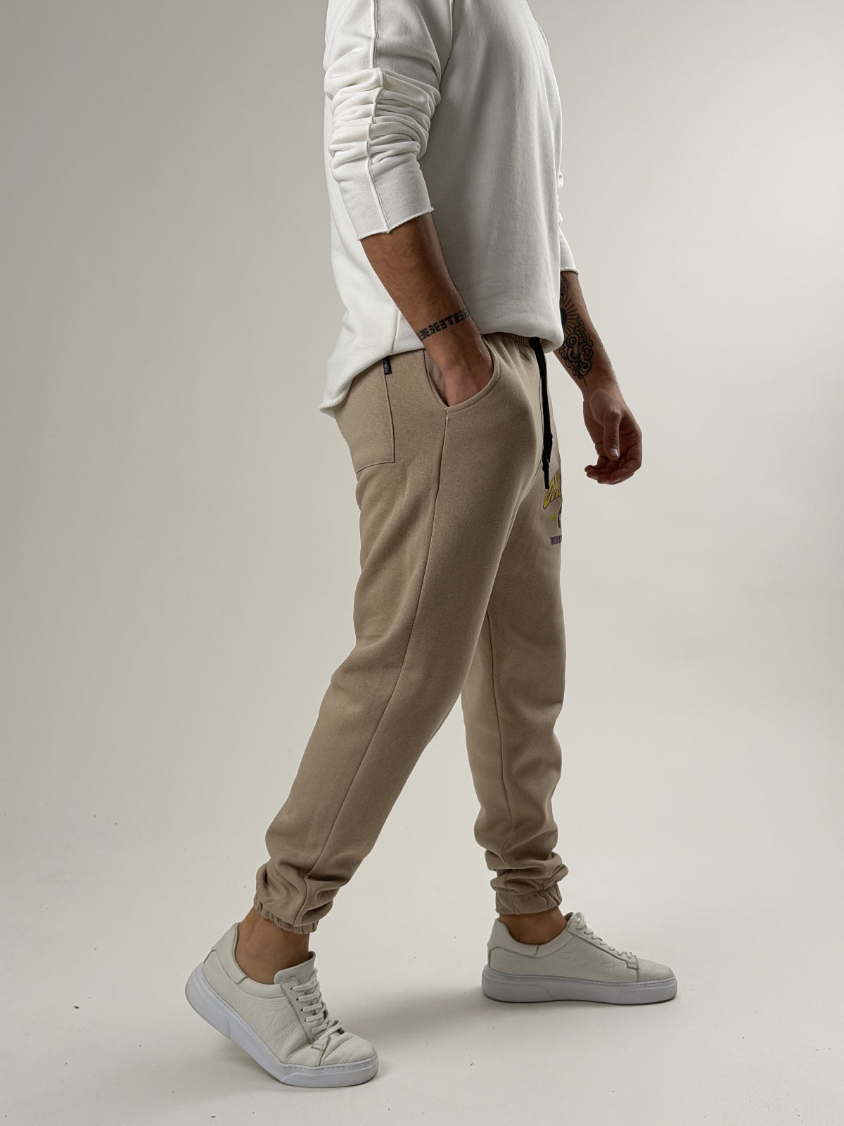 Beige Varsity Jogger Pantolon