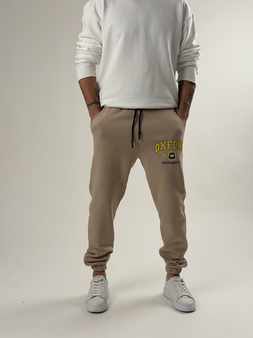 Beige Varsity Jogger Pantolon
