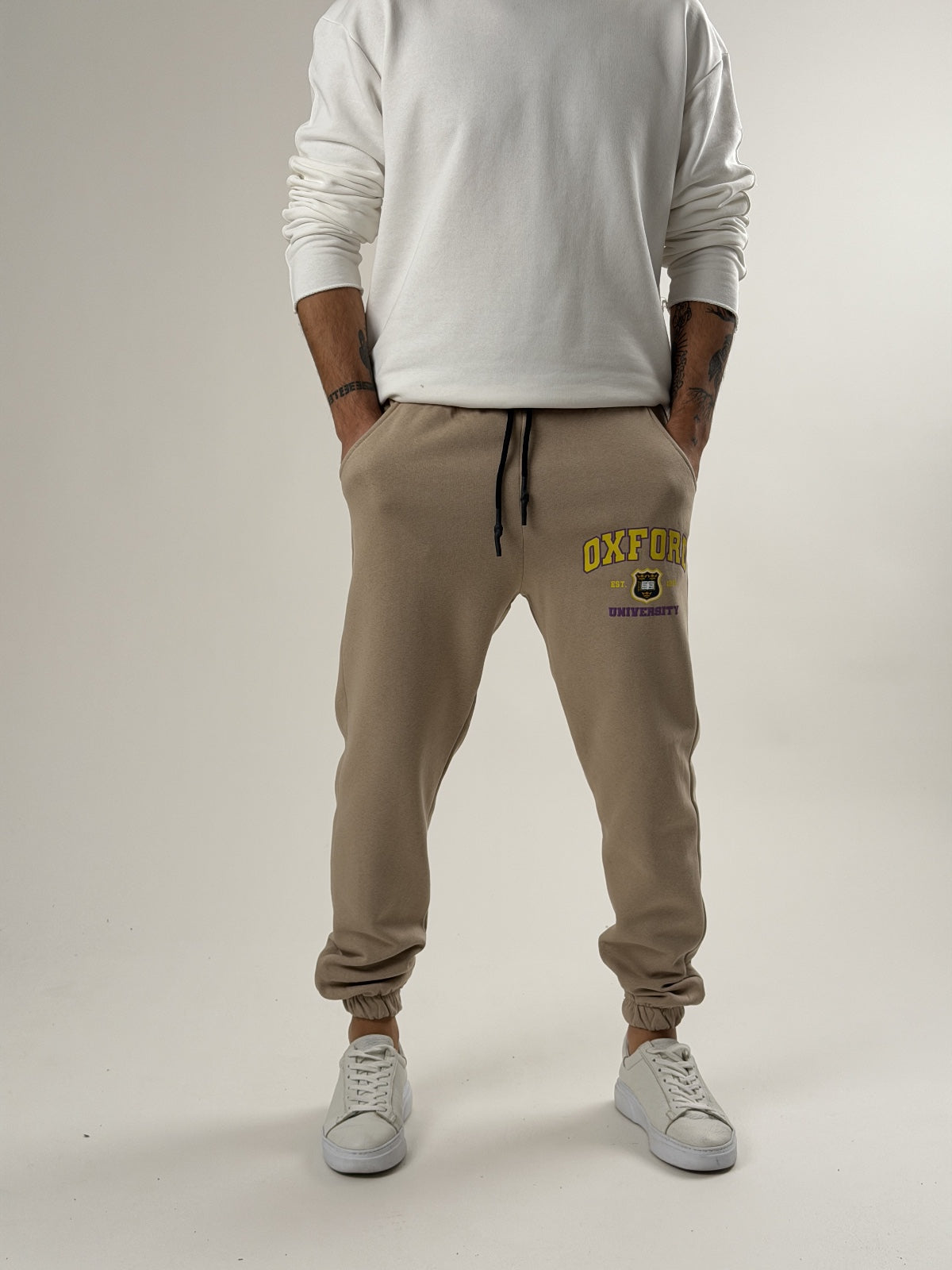Beige Varsity Jogger Pantolon