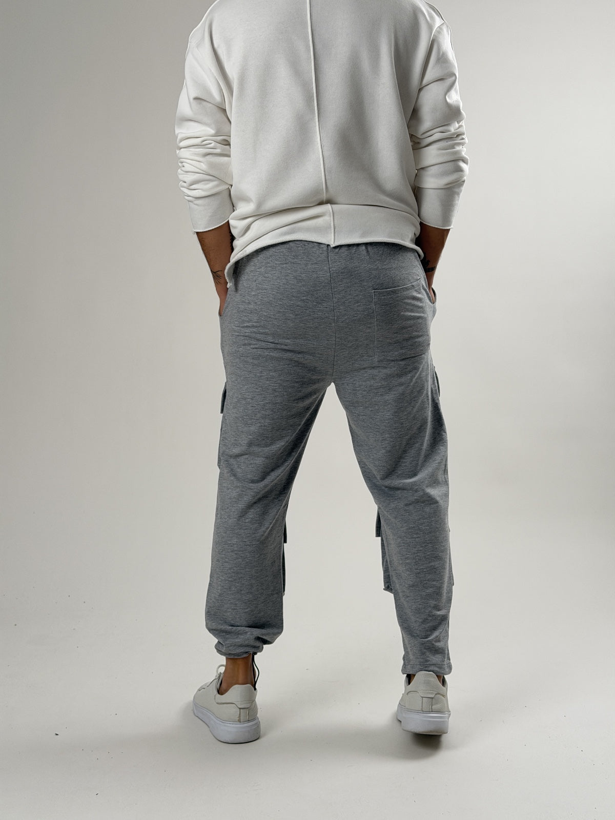 Light Grey Büzgülü Cepli Jogger Pantolon