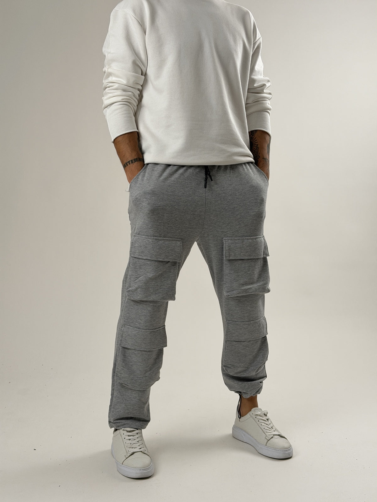 Light Grey Büzgülü Cepli Jogger Pantolon