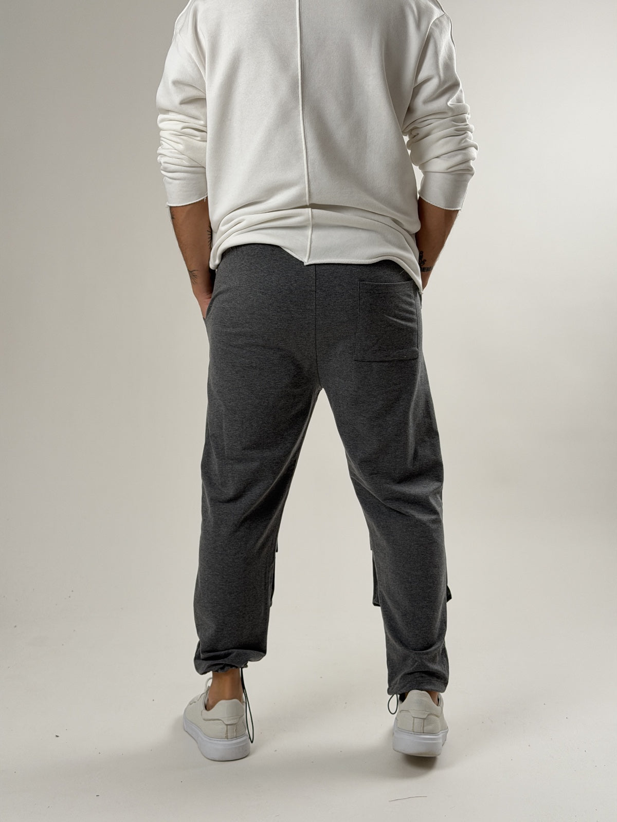 Dark Grey Melange Büzgülü Cepli Jogger Pantolon