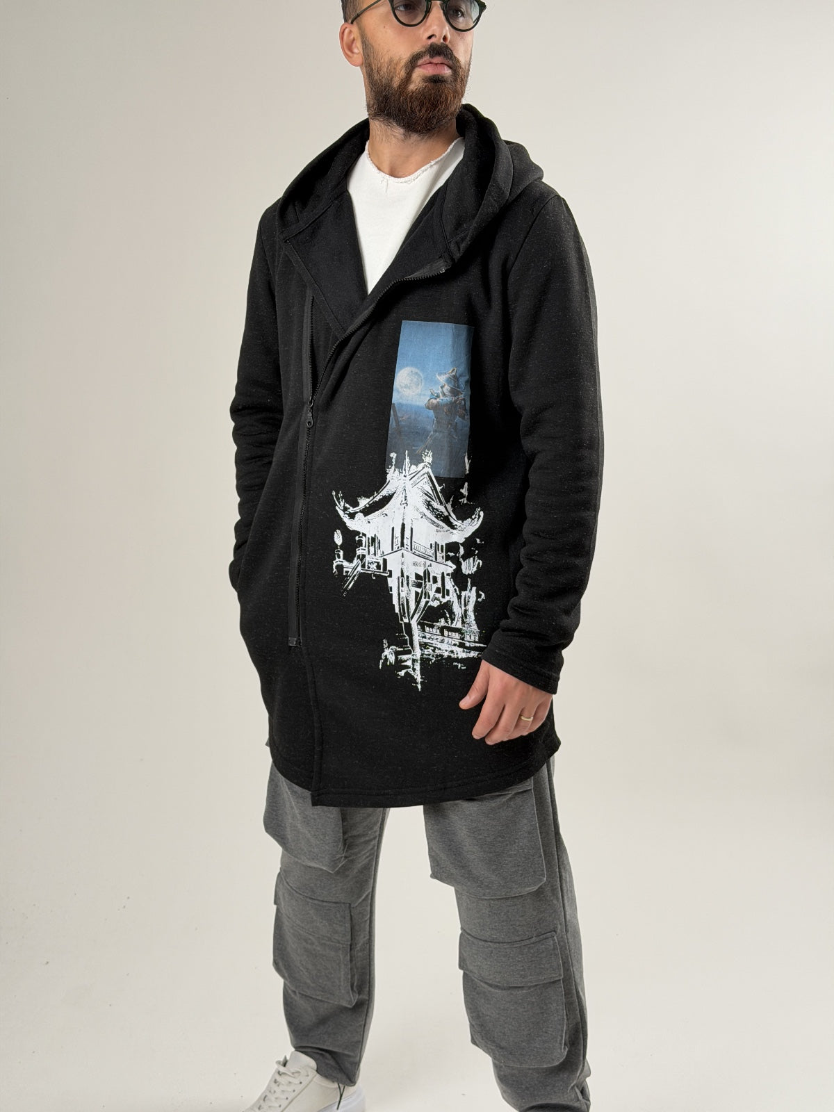 Big In Japan Siyah Fermuarlı Uzun Sweatshirt