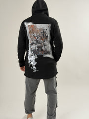 Big In Japan Siyah Fermuarlı Uzun Sweatshirt