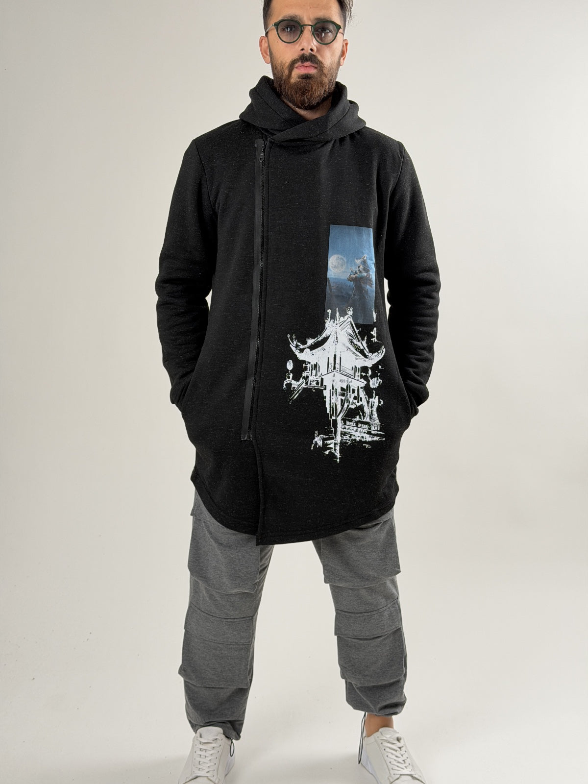 Big In Japan Siyah Fermuarlı Uzun Sweatshirt