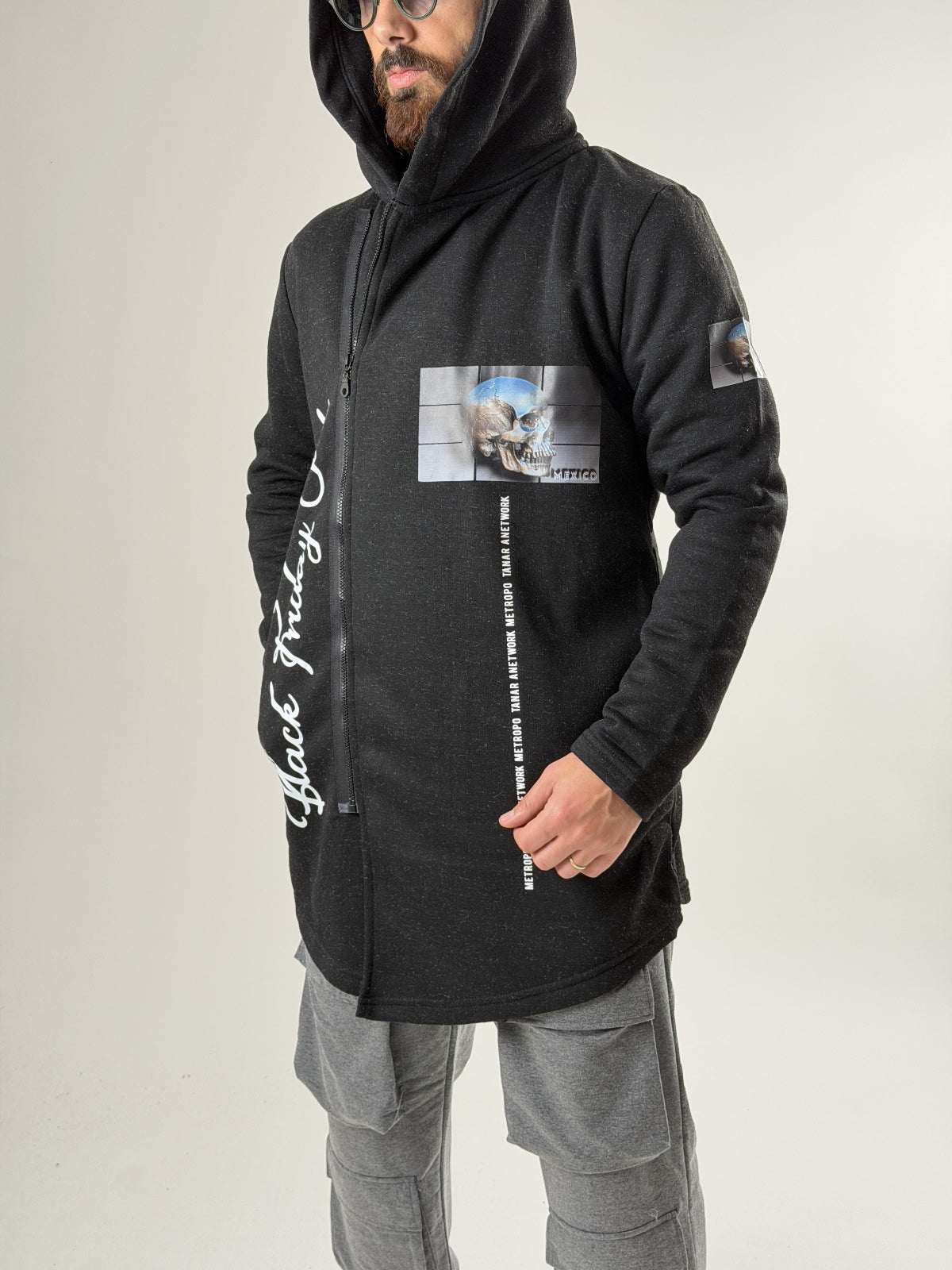 Midnight Skull Siyah Fermuarlı Uzun Sweatshirt Ürün ikincil görseli