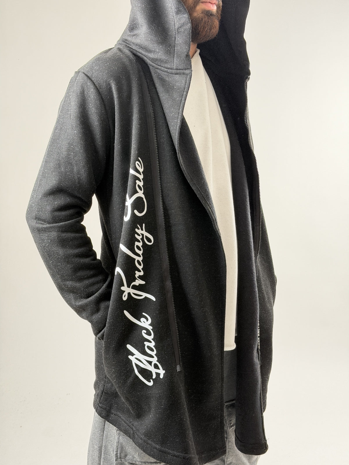 Midnight Skull Siyah Fermuarlı Uzun Sweatshirt