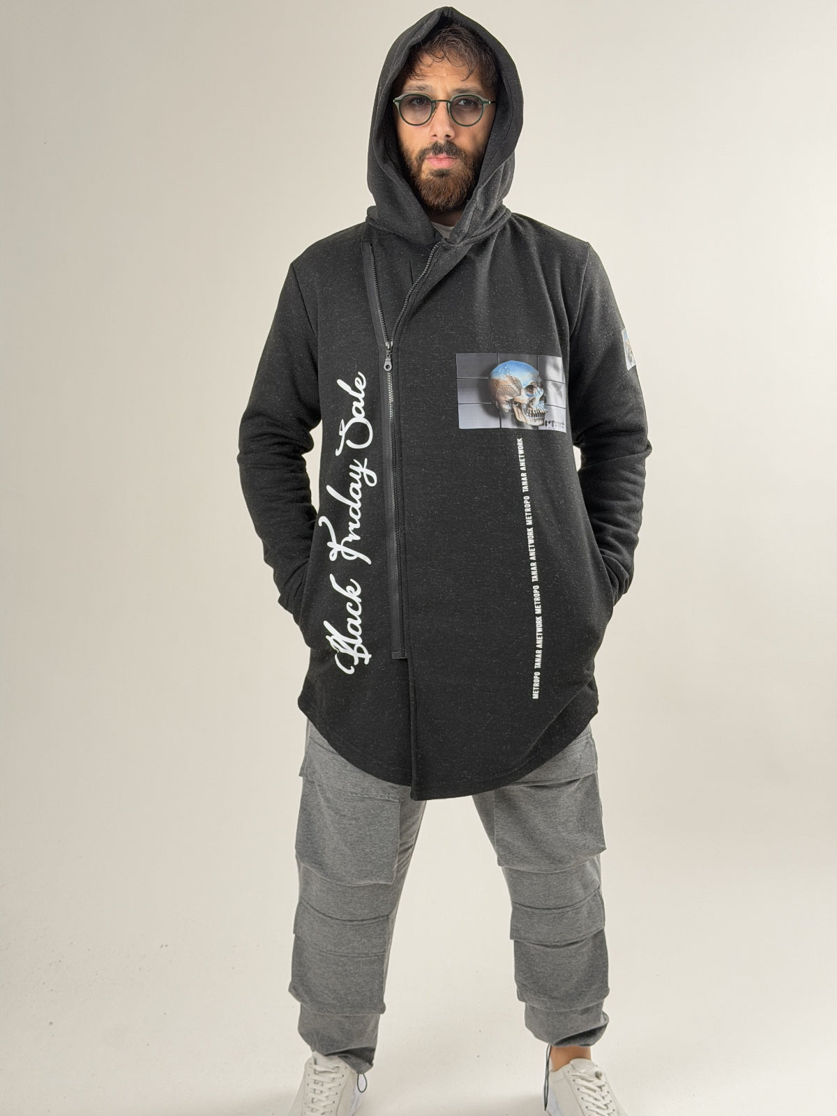 Midnight Skull Siyah Fermuarlı Uzun Sweatshirt