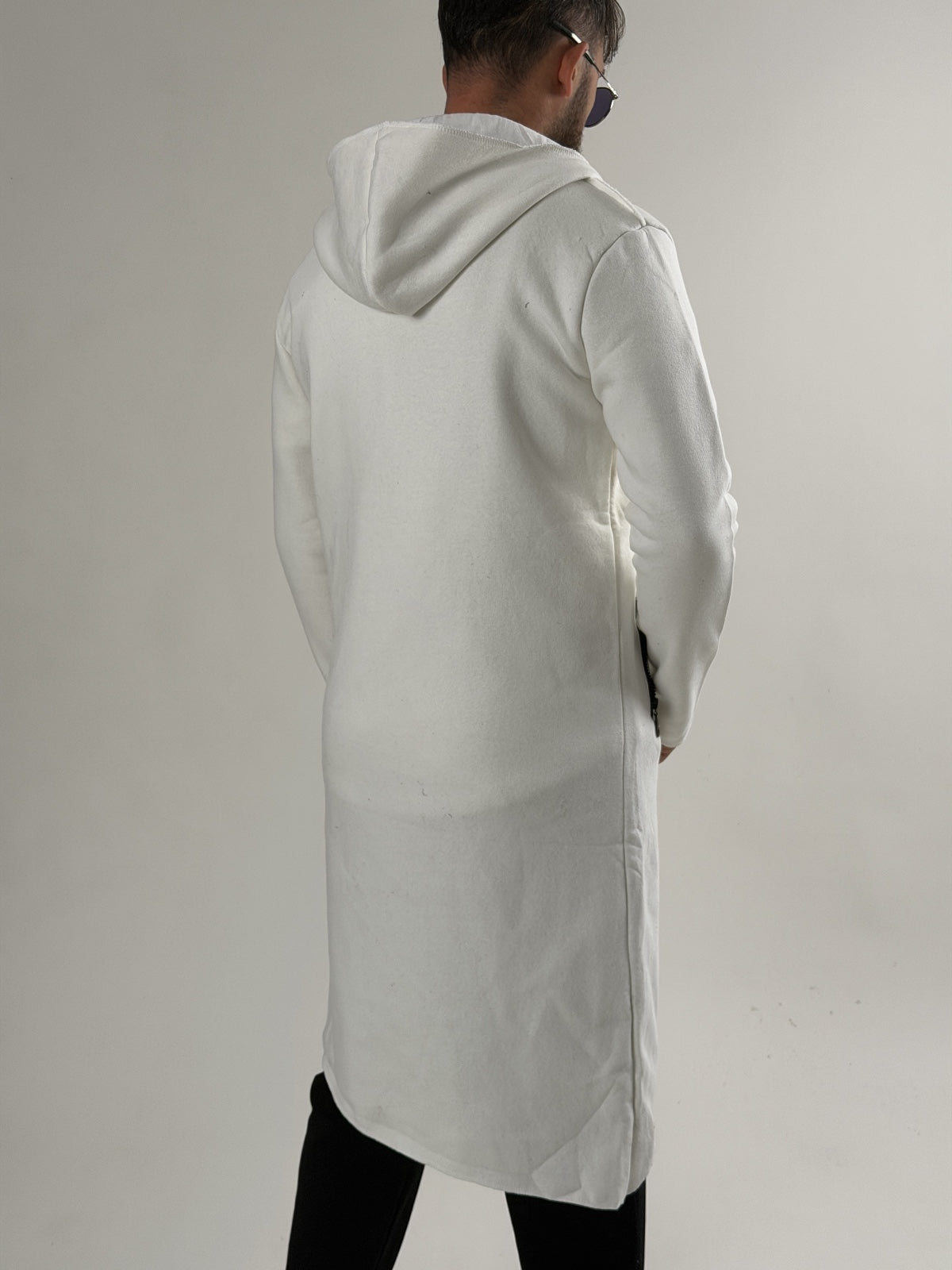 White Contrast Fermuarlı Uzun Sweatshirt