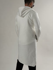 White Contrast Fermuarlı Uzun Sweatshirt